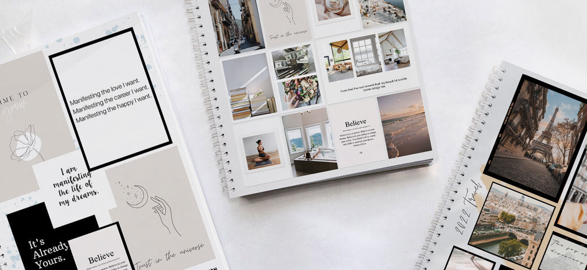 Guided vision board journals for goal setting, reflection, and personal growth